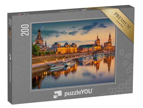 puzzleYOU: Puzzle 200 Teile „Dresden an der Elbe: Stadtbild mit Augustbrücke, Sachsen, Deutschland“ – aus der Puzzle-Kollektion Sachsen, Deutschland, Deutsche Städte von puzzleYOU