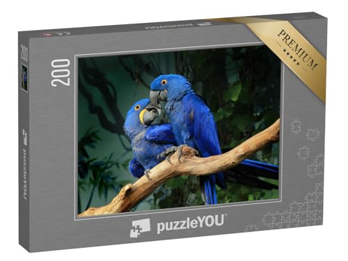 puzzleYOU: Puzzle 200 Teile „EIN Paar Blauer Hyazinth-Aras berührt Sich mit den Schnäbeln“ – aus der Puzzle-Kollektion Vögel, Papagei, Tiere in Dschungel & Regenwald von puzzleYOU
