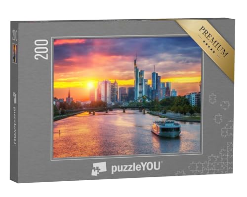 puzzleYOU: Puzzle 200 Teile „Frankfurt am Main im Sonnenuntergang, Deutschland“ – aus der Puzzle-Kollektion Frankfurt, Deutsche Städte, Deutsche Großstädte von puzzleYOU