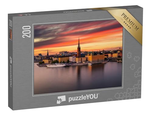 puzzleYOU: Puzzle 200 Teile „Gamla Stan, Stockholms Altstadt bei Sonnenuntergang, Schweden“ – aus der Puzzle-Kollektion Stockholm von puzzleYOU