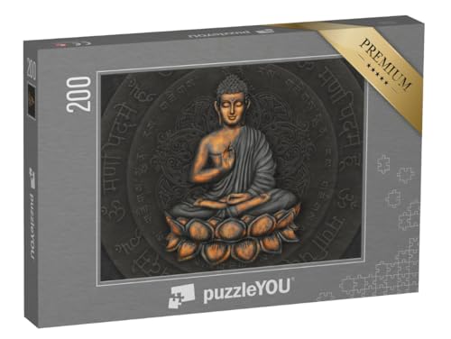 puzzleYOU: Puzzle 200 Teile „Gautama Buddha vor dem Hintergrund des Mantras“ – aus der Puzzle-Kollektion Buddha, Menschen von puzzleYOU