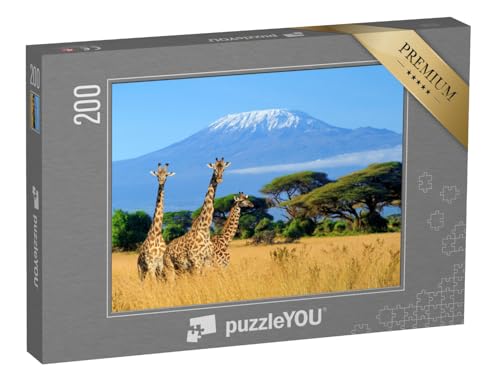 puzzleYOU: Puzzle 200 Teile „Giraffen am Kilimandscharo, Bild aus dem Nationalpark in Kenia“ – aus der Puzzle-Kollektion Berge, Seven Summits, Kilimandscharo von puzzleYOU