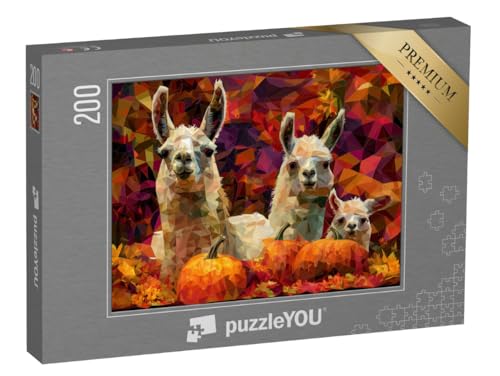 puzzleYOU: Puzzle 200 Teile „Herbstliche Alpakas“ – aus der Puzzle-Kollektion Lamas, Alpakas, Exotische Tiere & Trend-Tiere von puzzleYOU