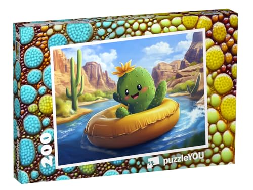 puzzleYOU: Puzzle 200 Teile „Kaktus-Schwimmreifen-Abenteuer im Wüstenfluss“ – aus der Puzzle-Kollektion Kinderpuzzle von puzzleYOU