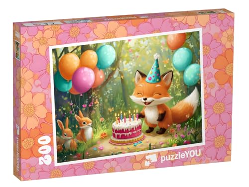 puzzleYOU: Puzzle 200 Teile „Kleiner Fuchs feiert Geburtstagsfest im Wald“ – aus der Puzzle-Kollektion Kinderpuzzle von puzzleYOU