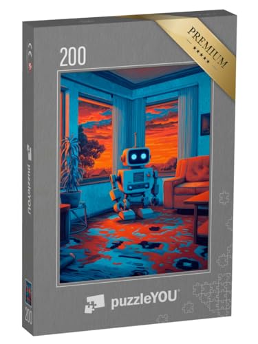 puzzleYOU: Puzzle 200 Teile „Kleiner Hausroboter in Neonfarben“ – aus der Puzzle-Kollektion Nostalgie von puzzleYOU