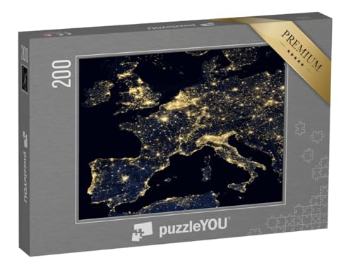 puzzleYOU: Puzzle 200 Teile „Lichter der Stadt auf der Weltkarte, Europa, NASA“ – aus der Puzzle-Kollektion Weltraum, Universum, Himmel & Jahreszeiten von puzzleYOU