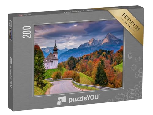 puzzleYOU: Puzzle 200 Teile „Maria Gern Kirche und Watzmann im Herbst, Bayern, Deutschland“ – aus der Puzzle-Kollektion Alpen, Watzmann, Berge & Täler, Bayerische Alpen von puzzleYOU