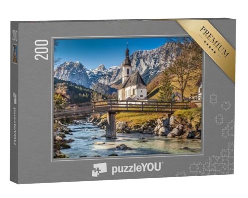 puzzleYOU: Puzzle 200 Teile „Pfarrkirche St. Sebastian im Herbst, Ramsau, Deutschland“ – aus der Puzzle-Kollektion Deutsche Alpen von puzzleYOU