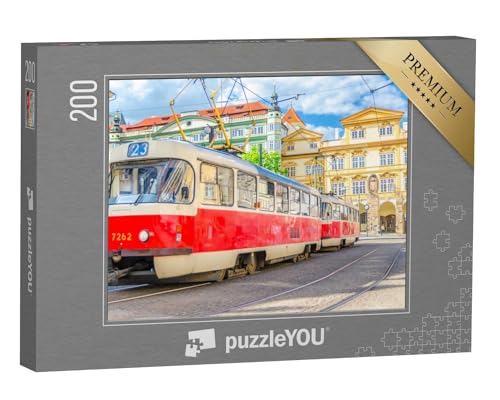puzzleYOU: Puzzle 200 Teile „Retro-Straßenbahn auf Schienen in den Straßen von Prag“ – aus der Puzzle-Kollektion Straßenbahnen von puzzleYOU