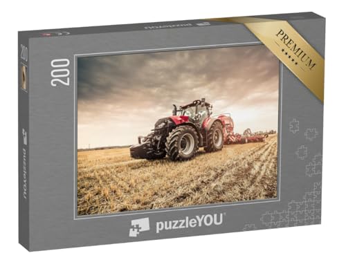 puzzleYOU: Puzzle 200 Teile „Roter Traktor bei der Feldarbeit“ – aus der Puzzle-Kollektion Fahrzeuge, Traktoren, Landwirtschaft von puzzleYOU