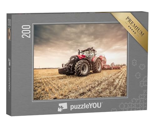 puzzleYOU: Puzzle 200 Teile „Roter Traktor bei der Feldarbeit“ – aus der Puzzle-Kollektion Traktoren, Landwirtschaft von puzzleYOU