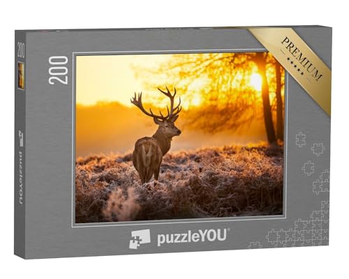puzzleYOU: Puzzle 200 Teile „Rothirsch in der Morgensonne“ – aus der Puzzle-Kollektion Natur, Tiere, Hirsche, Tiere in Wald & Gebirge von puzzleYOU