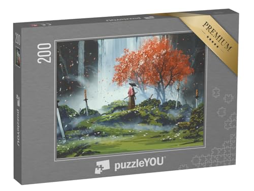 puzzleYOU: Puzzle 200 Teile „Samurai stehend in einem Garten mit Wasserfall, Schwerter auf dem Boden“ – aus der Puzzle-Kollektion Illustrationen puzzleYOU: Puzzle 200 Teile „Samurai stehend in einem Garten mit Wasserfall, Schwerter auf dem Boden“ – aus der Puzzle-Kollektion Illustrationen von puzzleYOU