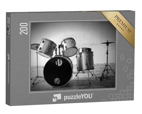 puzzleYOU: Puzzle 200 Teile „Schlagzeug, schwarz-weiß“ – aus der Puzzle-Kollektion Musik, Menschen von puzzleYOU
