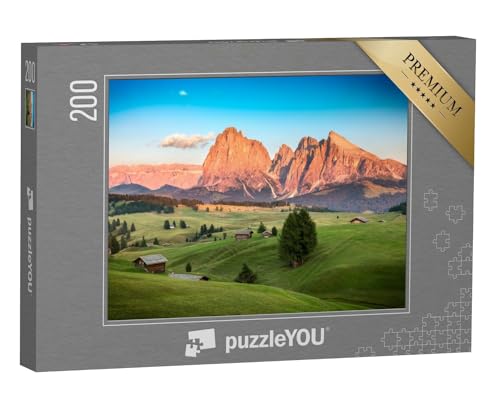 puzzleYOU: Puzzle 200 Teile „Seiser ALM mit Langkofelgruppe im abendlichen Sonnenlicht, Südtirol“ – aus der Puzzle-Kollektion Südtirol, Seiser ALM von puzzleYOU