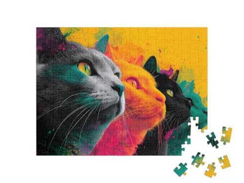puzzleYOU: Puzzle 200 Teile „Vier Katzen im Pop-Art-Stil“ von puzzleYOU