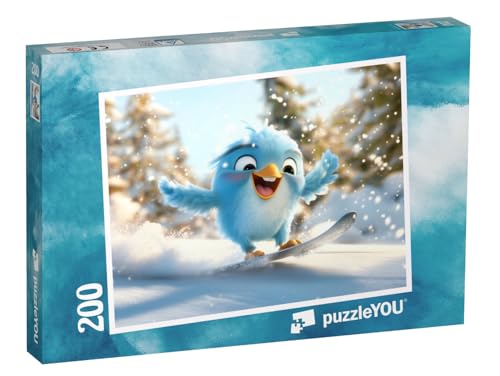 puzzleYOU: Puzzle 200 Teile „Vogel Friedolin beim Winterspaß in den Bergen“ – aus der Puzzle-Kollektion Kinderpuzzle von puzzleYOU