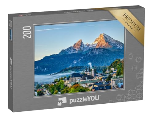 puzzleYOU: Puzzle 200 Teile „Watzmann und die Stadt Berchtesgaden in den bayerischen Alpen, Deutschland“ – aus der Puzzle-Kollektion Europa, Watzmann, Landschaft, Berchtesgaden, Berge & Täler von puzzleYOU