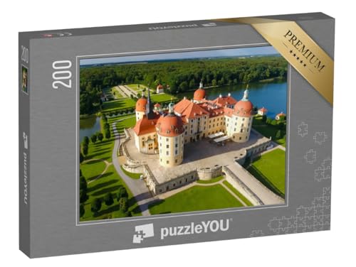 puzzleYOU: Puzzle 200 Teile „Weitsicht: Luftaufnahme von Schloss Moritzburg und dem Schlosspark“ – aus der Puzzle-Kollektion Schlösser von puzzleYOU