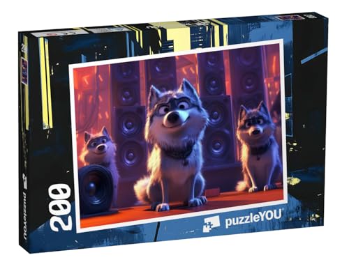 puzzleYOU: Puzzle 200 Teile „Wölfe lieben Coole Beats aus fetten Boxen“ von puzzleYOU