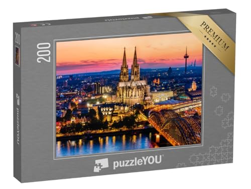 puzzleYOU: Puzzle 200 Teile „Wunderschönes Nachtpanorama des Kölner Doms, der Hohenzollernbrücke und des Rheins“ – aus der Puzzle-Kollektion Kirchen von puzzleYOU