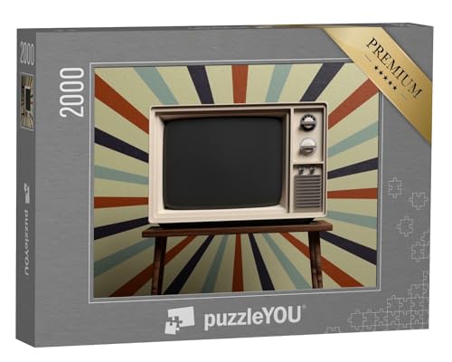 puzzleYOU: Puzzle 2000 Teile „Alter Retro-Fernseher auf einem Tisch, Vintage-Wand, 3D-Illustration“ – aus der Puzzle-Kollektion Vintage von puzzleYOU
