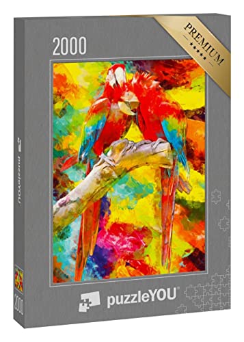 puzzleYOU: Puzzle 2000 Teile „Bunte Papageien - Ölgemälde“ von puzzleYOU