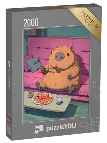 puzzleYOU: Puzzle 2000 Teile „Capybara genießt das Sushi auf dem Sofa“ – aus der Puzzle-Kollektion Exotische Tiere & Trend-Tiere von puzzleYOU