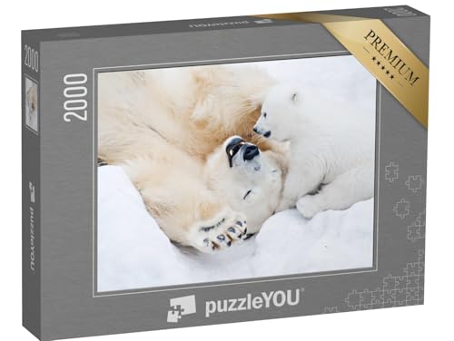 puzzleYOU: Puzzle 2000 Teile „Eisbärin spielt mit ihrem kleinen Jungen im Schnee“ – aus der Puzzle-Kollektion Bären, Eisbären, Raubtiere, Tiere des Nordens, Exotische Tiere & Trend-Tiere von puzzleYOU