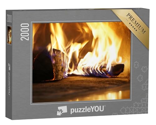 puzzleYOU: Puzzle 2000 Teile „Gemütliche Atmosphäre: brennendes Holz im Ofen, Nahaufnahme“ – aus der Puzzle-Kollektion Winter, Himmel & Jahreszeiten von puzzleYOU