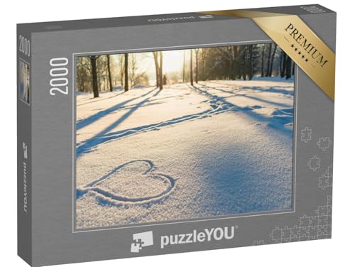 puzzleYOU: Puzzle 2000 Teile „Kleine Botschaft im Schnee: EIN Herz im Winterwald“ – aus der Puzzle-Kollektion Schnee, Winter, Himmel & Jahreszeiten von puzzleYOU