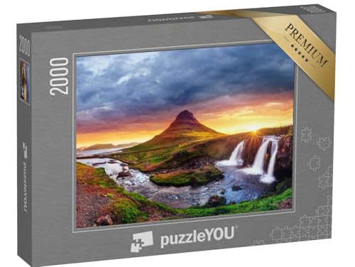 puzzleYOU: Puzzle 2000 Teile „Magischer Sonnenuntergang am Berg Kirkjufell, Island“ – aus der Puzzle-Kollektion Skandinavien von puzzleYOU