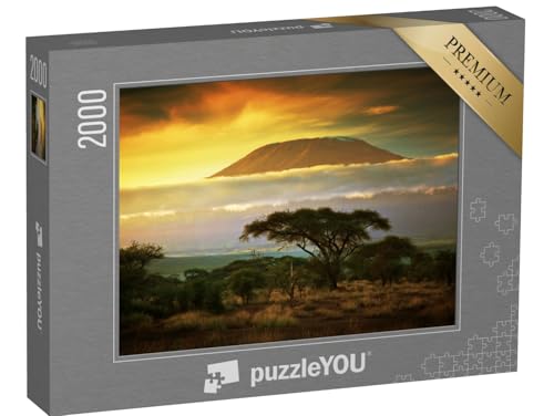 puzzleYOU: Puzzle 2000 Teile „Malerisch: Savanne und Wolken am Kilimanjaro in Amboseli, Kenia, Afrika“ – aus der Puzzle-Kollektion Berge, Landschaft, Kilimandscharo von puzzleYOU