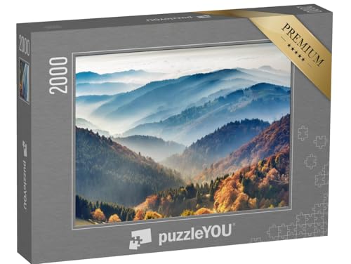 puzzleYOU: Puzzle 2000 Teile „Malerischer Schwarzwald: Berge im Nebel, Baden-Württemberg, Deutschland“ – aus der Puzzle-Kollektion Natur, Wälder, Schwarzwald, Deutschland, Wald & Bäume von puzzleYOU