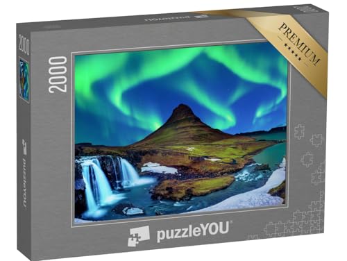 puzzleYOU: Puzzle 2000 Teile „Nordlicht, Aurora Borealis bei Kirkjufell in Island“ – aus der Puzzle-Kollektion Nordlichter, Skandinavien von puzzleYOU