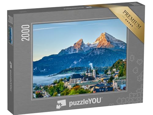 puzzleYOU: Puzzle 2000 Teile „Watzmann und die Stadt Berchtesgaden in den bayerischen Alpen, Deutschland“ – aus der Puzzle-Kollektion Europa, Watzmann, Landschaft, Berchtesgaden, Berge & Täler von puzzleYOU