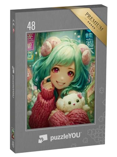 puzzleYOU: Puzzle 48 Teile „Anime mit ihrem Hund in der großen Stadt“ – aus der Puzzle-Kollektion Anime von puzzleYOU