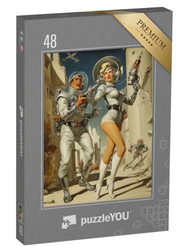 puzzleYOU: Puzzle 48 Teile „Astronautenabenteuer im Retro-Stil“ – aus der Puzzle-Kollektion Nostalgie von puzzleYOU