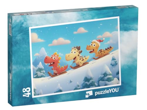 puzzleYOU: Puzzle 48 Teile „Auf Dino-Schlittenfahrt“ von puzzleYOU