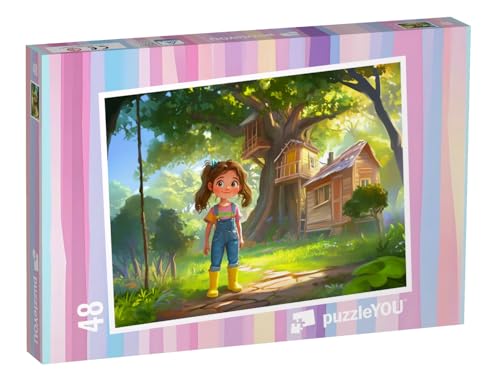 puzzleYOU: Puzzle 48 Teile „Das Mädchen und Sein geheimes Baumhaus im Wald“ – aus der Puzzle-Kollektion Kinderpuzzle von puzzleYOU