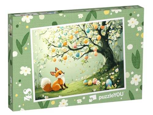 puzzleYOU: Puzzle 48 Teile „Der kleine Fuchs am Osterbaum“ von puzzleYOU