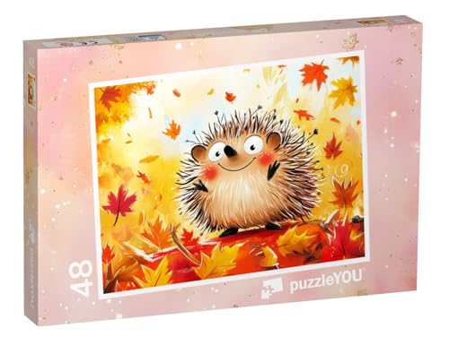 puzzleYOU: Puzzle 48 Teile „Der kleine Igel und das Herbstlaub“ – aus der Puzzle-Kollektion Kinderpuzzle von puzzleYOU