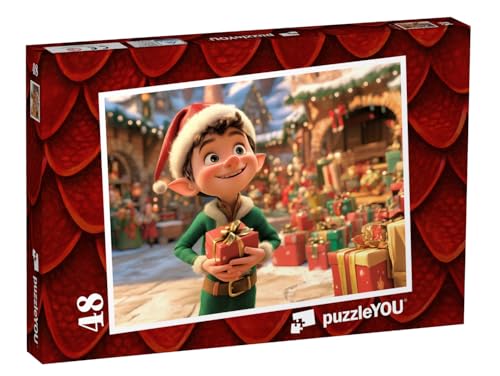 puzzleYOU: Puzzle 48 Teile „Der kleine Wichtel im Geschenkeparadies“ – aus der Puzzle-Kollektion Kinderpuzzle von puzzleYOU
