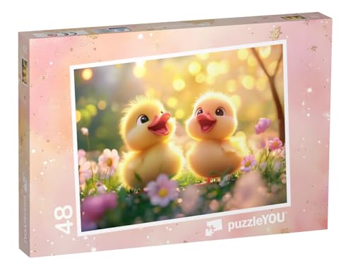 puzzleYOU: Puzzle 48 Teile „Die kleinen Küken entdecken den Frühling“ – aus der Puzzle-Kollektion Kinderpuzzle von puzzleYOU