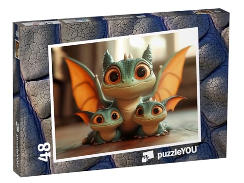 puzzleYOU: Puzzle 48 Teile „Eine kleine Drachenfamilie“ – aus der Puzzle-Kollektion Kinderpuzzle von puzzleYOU