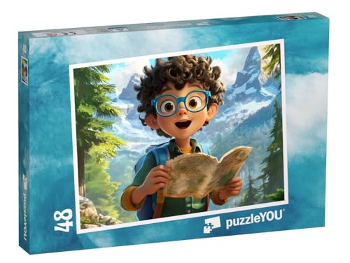 puzzleYOU: Puzzle 48 Teile „Erkundungstour in den Bergen“ – aus der Puzzle-Kollektion Kinderpuzzle von puzzleYOU
