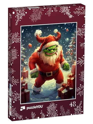 puzzleYOU: Puzzle 48 Teile „Grünes Weihnachtsmonster als Santa Claus“ – aus der Puzzle-Kollektion Weihnachten puzzleYOU: Puzzle 48 Teile „Grünes Weihnachtsmonster als Santa Claus“ – aus der Puzzle-Kollektion Weihnachten von puzzleYOU