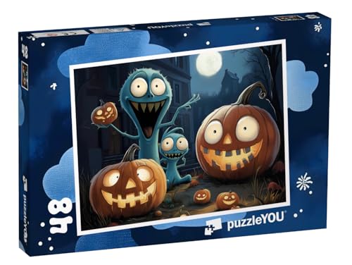puzzleYOU: Puzzle 48 Teile „Gruselige Schattenwesen in der Halloween-Nacht“ – aus der Puzzle-Kollektion Kinderpuzzle von puzzleYOU
