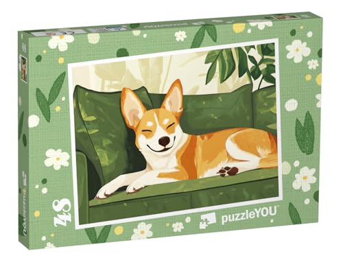puzzleYOU: Puzzle 48 Teile „Hundeträume auf der Couch“ – aus der Puzzle-Kollektion Kinderpuzzle von puzzleYOU